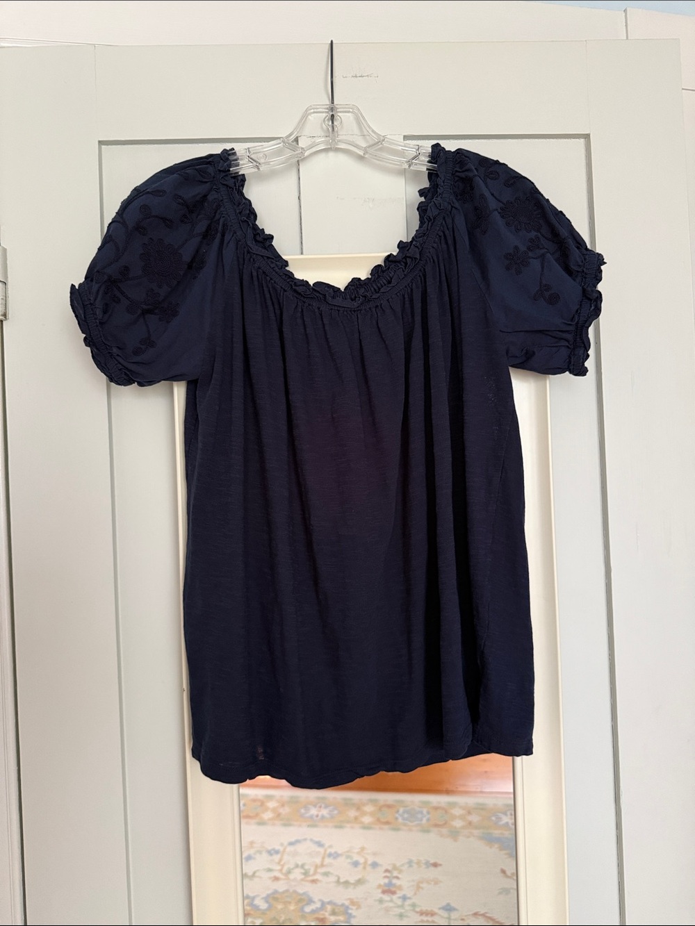 Loft Navy Puff Sleeve Peasant Top - Women